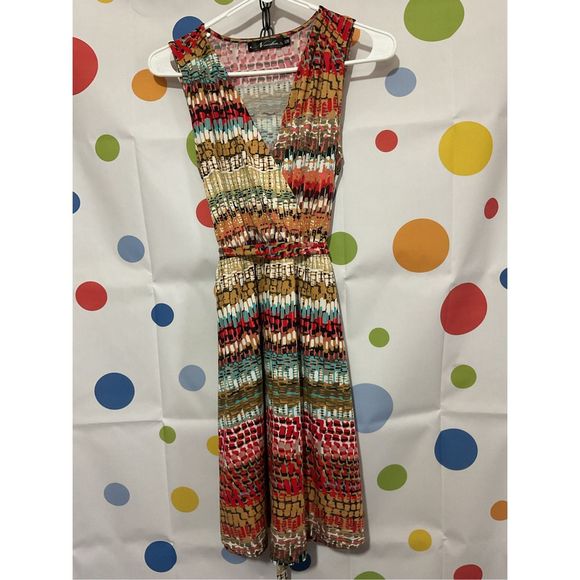 Neesha Multi Color Sleeveless Dress Belted Size S/M Pretty 🎈🌷 - Picture 5 of 12
